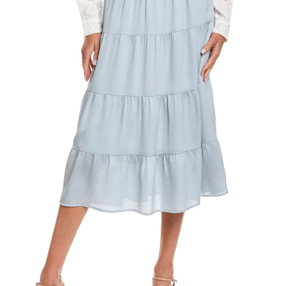 ba&sh Blue A-Line Tiered Midi Skirt